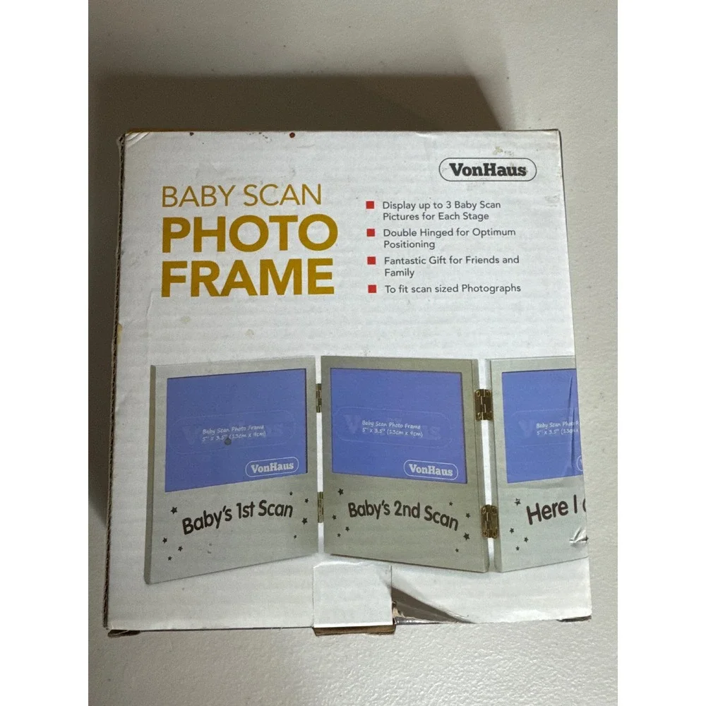 VonHaus Baby Scan Ultrasound Photo Frame Tri-Fold 3-Picture Sonogram Keepsake
